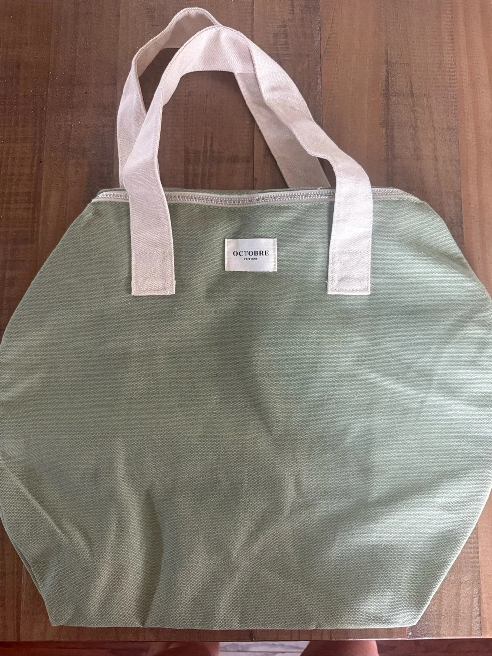 OCTOBRE Olive Canvas Tote with Cream Handles Duffle Bag Weekender